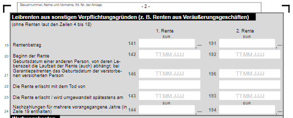 Ausschnitt aus Anlage R, Zeile 19 - 24